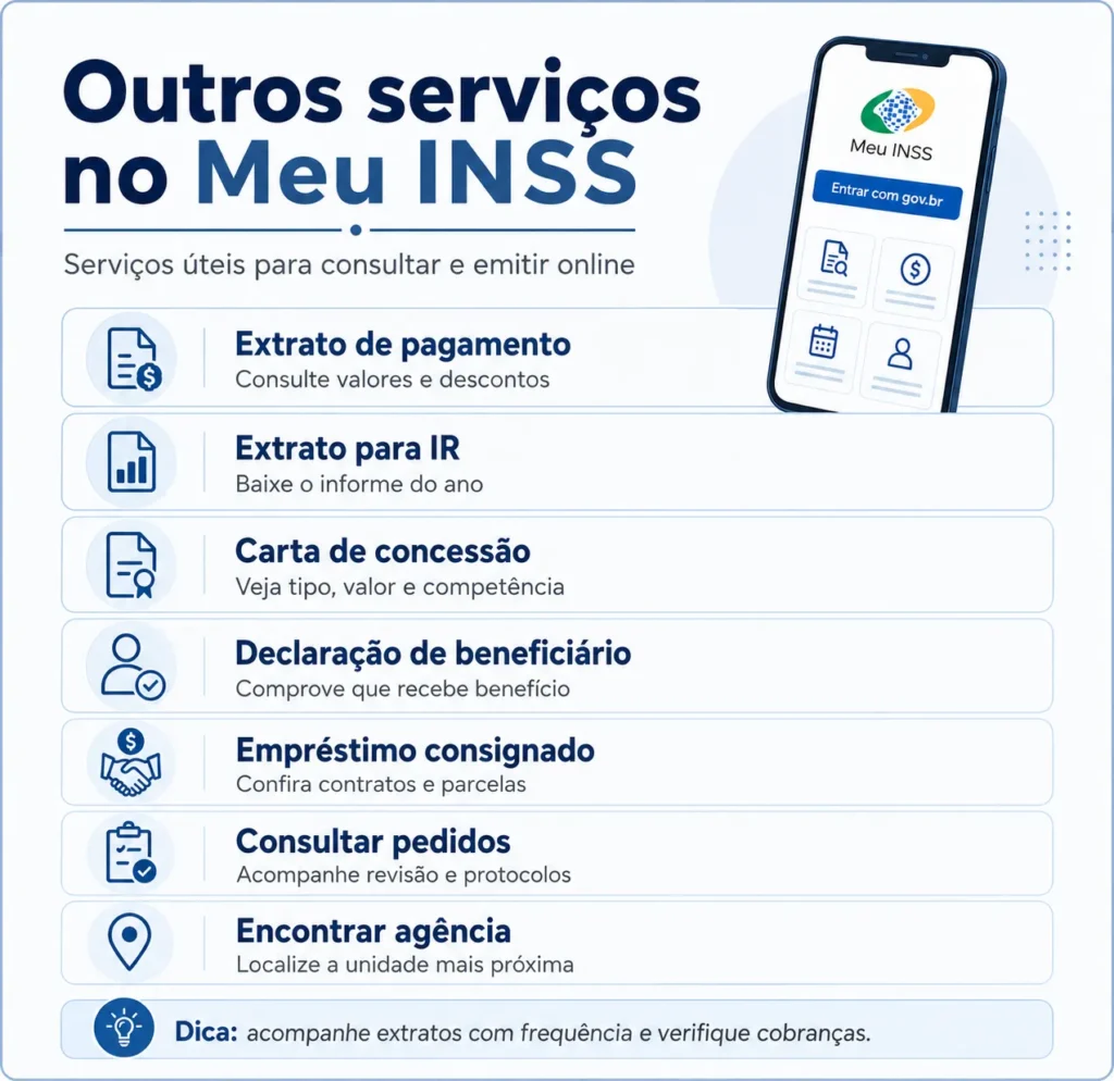 Meu INSS: tudo o que você precisa saber para usar a plataforma do INSS online 9 Outros serviços disponíveis no Meu INSS: extrato de IR, carta de concessão, declaração de benefício e revisão