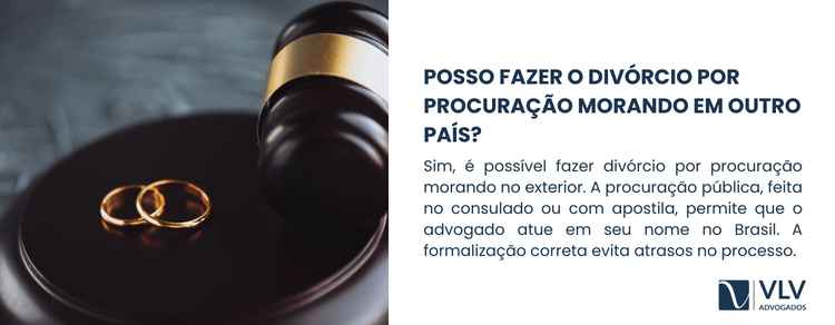 Posso me divorciar morando em outro país? Entenda como funciona 2 Sim, é possível realizar o divórcio por procuração morando no exterior. Esse é um dos meios mais utilizados por brasileiros que vivem fora.