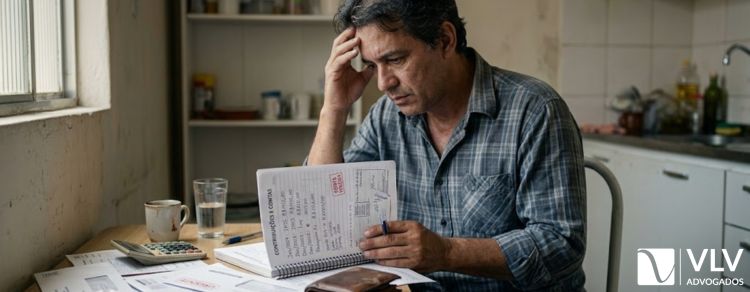 Quem parou de contribuir para o INSS ainda pode se aposentar? 1 homem fazendo contas pensando se ainda pode se aposentar após para de contribuir