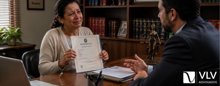 mulher apresentando a retificação de registro civil ao advogado