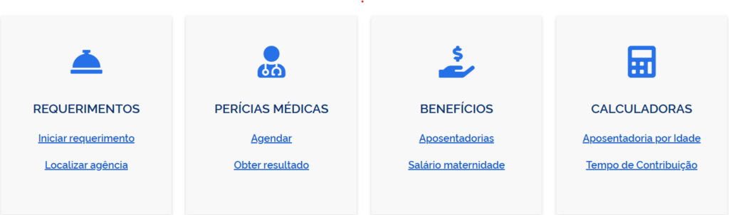 Meu INSS: tudo o que você precisa saber para usar a plataforma do INSS online 4 Tela com os principais serviços disponíveis no site e aplicativo Meu INSS em 2026