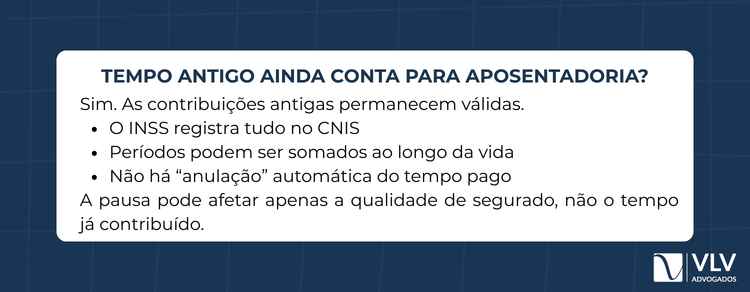 Quem parou de contribuir para o INSS ainda pode se aposentar? 2 imagem explicando se o tempo antigo ainda conta para aposentadoria