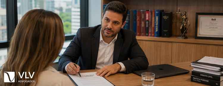 Execução de alimentos: como cobrar a pensão atrasada? 2 Advogado orientando uma cliente sobre execução de alimentos em escritório de advocacia