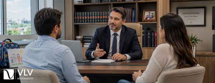Advogado para guarda dos filhos: quando contratar? 1 advogado de familia auxiliando casal sobre a guarda dos filhos