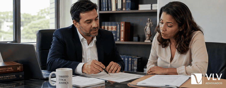 Rescisão de contrato de trabalho: o que você recebe em cada tipo de demissão 3 Advogado explicando a uma cliente os valores lançados no termo de rescisão de contrato de trabalho.
