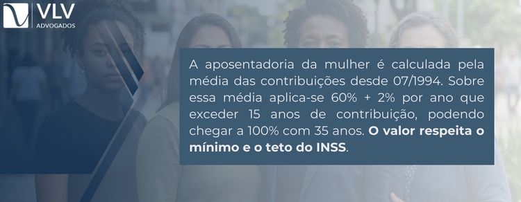 Confira regras, idades e valores da aposentadoria da mulher em 2026! 2 imagem explicando como é feito o cálculo da aposentadoria da mulher