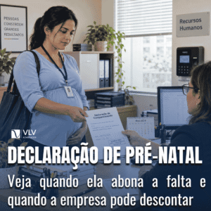 imagem representando gestante entregando declaração de pré-natal ao RH da empresa