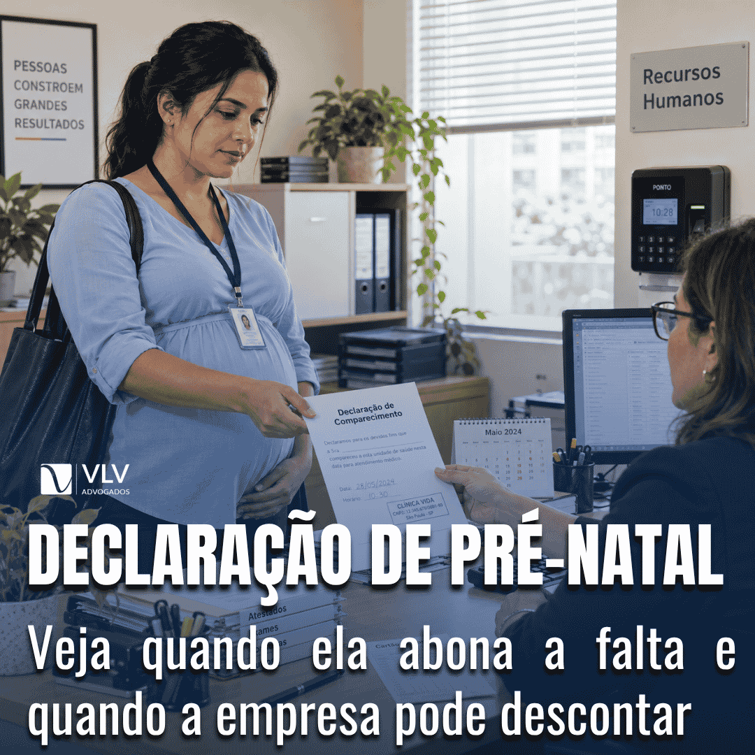 imagem representando gestante entregando declaração de pré-natal ao RH da empresa
