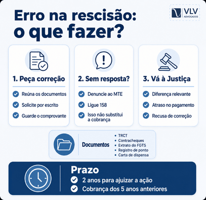 Rescisão de contrato de trabalho: o que você recebe em cada tipo de demissão 2 Infográfico com passos para corrigir erro na rescisão de contrato de trabalho