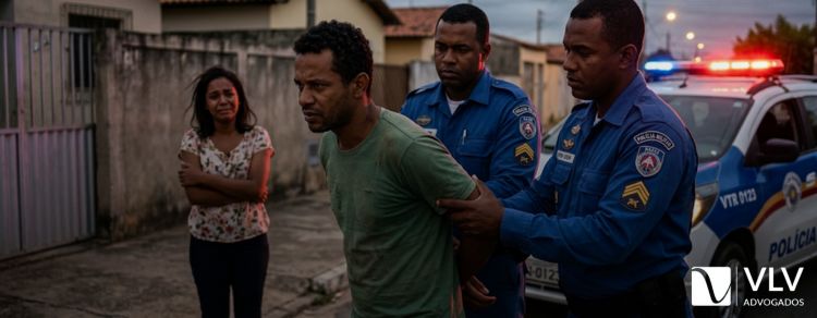 homem sendo preso após ser denunciado por violência doméstica