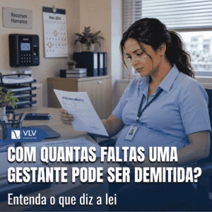 Imagem representando gestante segurando atestado médico e analisando a folha de ponto no trabalho.