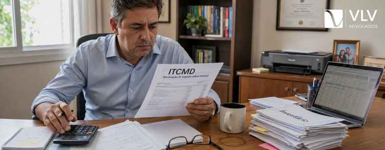 ITCMD: o que é, quem paga e como calcular em 2026? 3 Homem revisando documentos de declaração de ITCMD