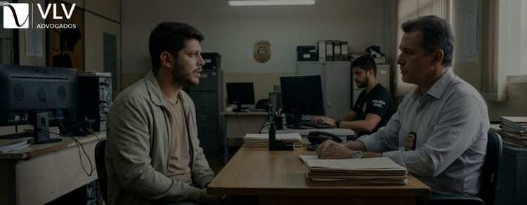 O que acontece durante o depoimento na delegacia? 1 Imagem representando depoimento na delegacia.