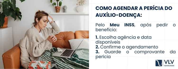 Passo a passo para pedir auxílio-doença no Meu INSS 2 O agendamento da perícia médica ocorre dentro do próprio sistema do Meu INSS, normalmente após o envio do pedido de auxílio-doença. Em muitos casos, o sistema já apresenta datas e locais disponíveis para a avaliação.