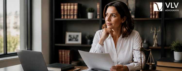 Como atualizar seu estado civil? Guia completo da averbação de divórcio 3 pessoa analisando certidão de divórcio em escritório profissional, refletindo sobre atualização de estado civil.