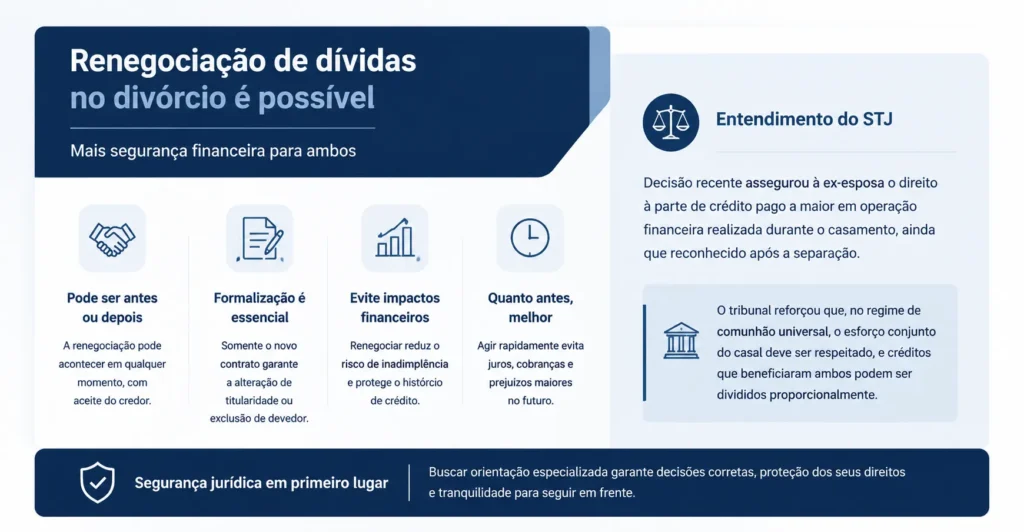Infográfico sobre renegociação de dívidas no divórcio
