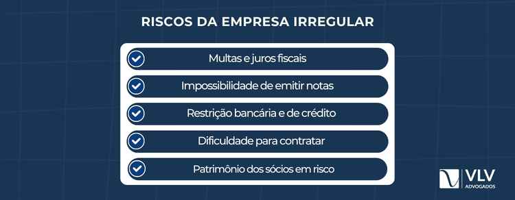 Empresa irregular: o que é e como regularizar a situação 2 Uma empresa irregular enfrenta riscos práticos imediatos, que afetam diretamente a operação e a segurança do negócio.