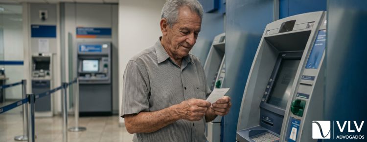 idoso recebendo o abono anual previdenciário