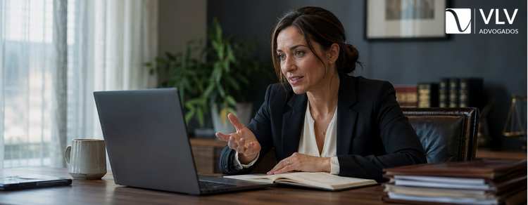 Advogada em consulta jurídica sobre pensão socioafetiva online