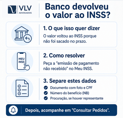 Informativo sobre o que fazer se o banco devolveu o valor ao INSS