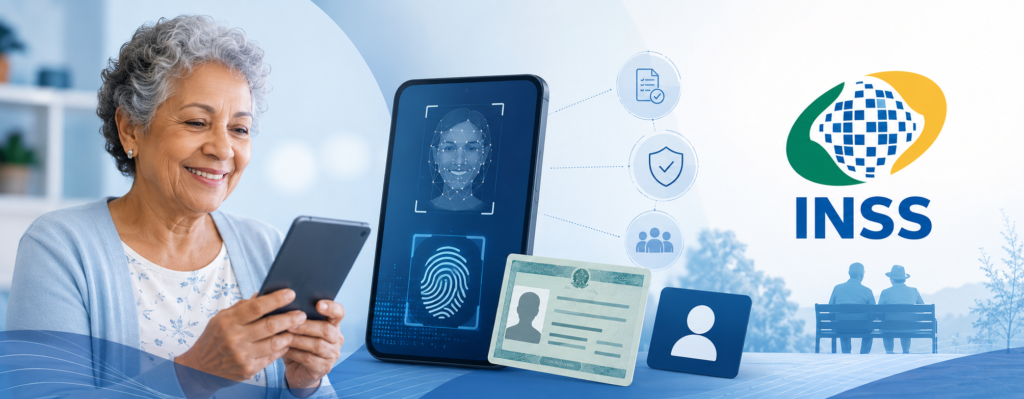 imagem representando idosa verificando biometria facial 