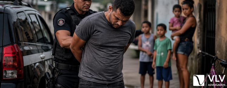 homem sendo preso representando crimes cometidos na frente de crianças e adolescentes