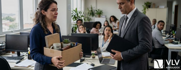 mulher sofrendo demissão por antecedentes criminais