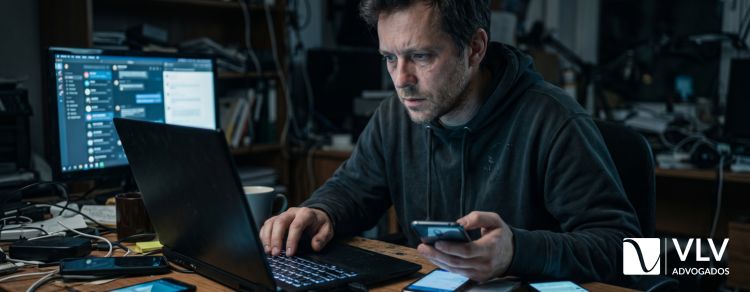 homem aplicando golpe do falso advogado