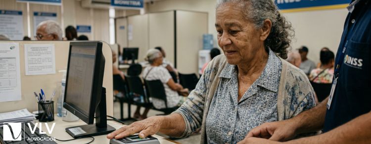 senhora fazendo biometria no inss