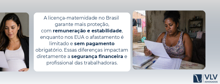 imagem explicando licença-maternidade nos EUA e Brasil