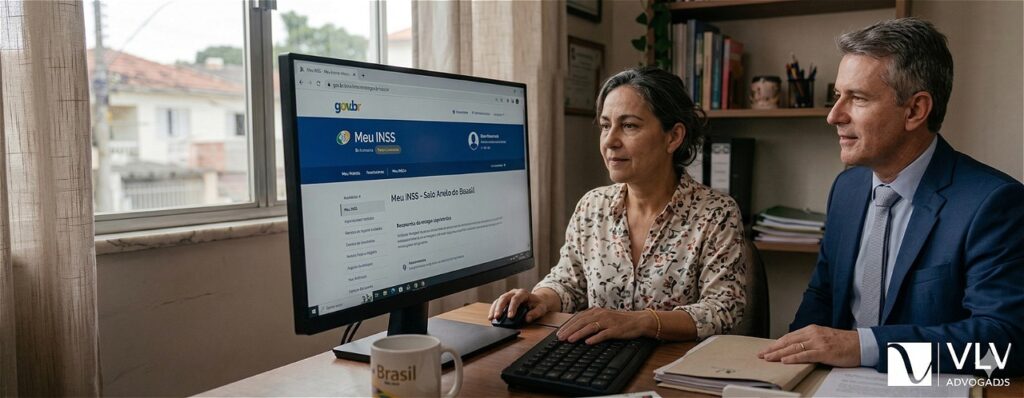 senhora e seu advogado acessando o meu inss