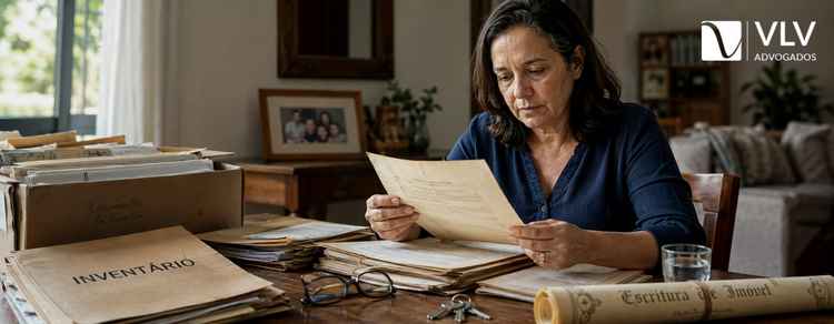 Inventário parado por muito anos: o que fazer para resolver? 3 Mulher revisando documentos antigos de inventário parado há anos