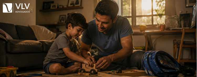 Pai autônomo brincando com o filho na sala de casa
