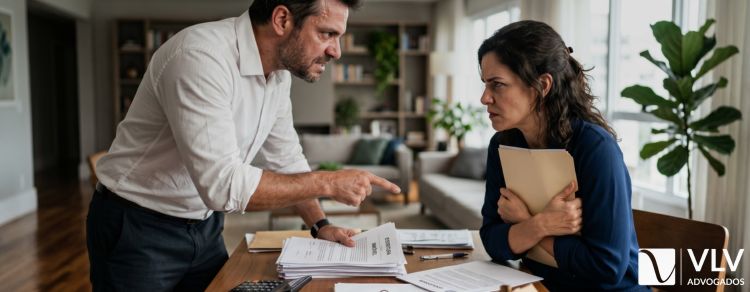 casal brigando por partilha de bens no divórcio