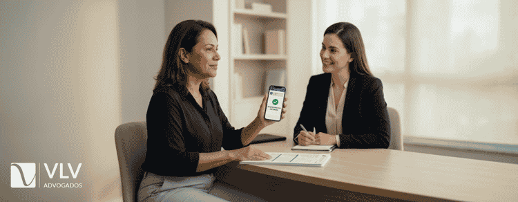 Advogada ajudando cliente com atraso no pagamento do INSS