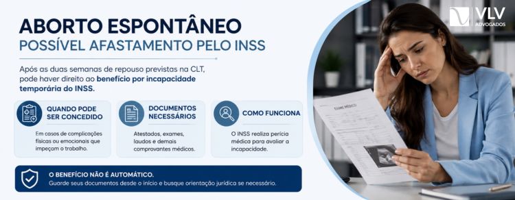 imagem explicando sobre aborto espontâneo e afastamento pelo inss