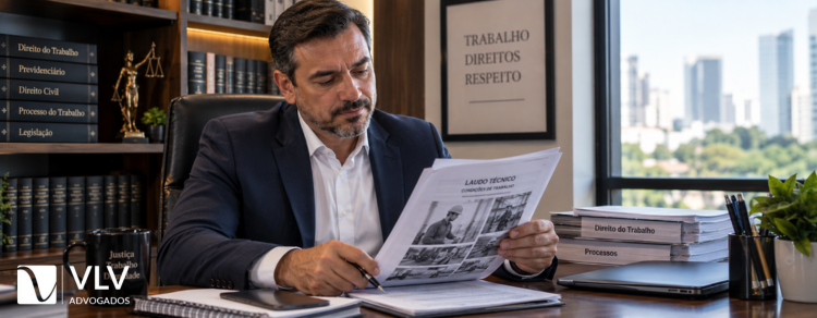 Adicional de periculosidade em 2026: valor, cálculo e seus direitos 3 Advogado trabalhista analisando laudo técnico de periculosidade