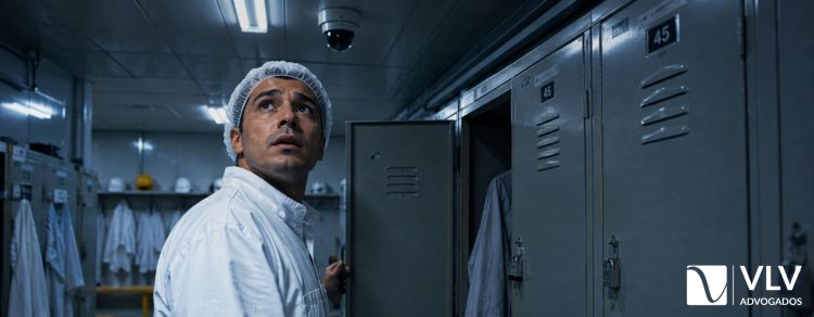 imagem representando homem olhando para câmeras em vestiário