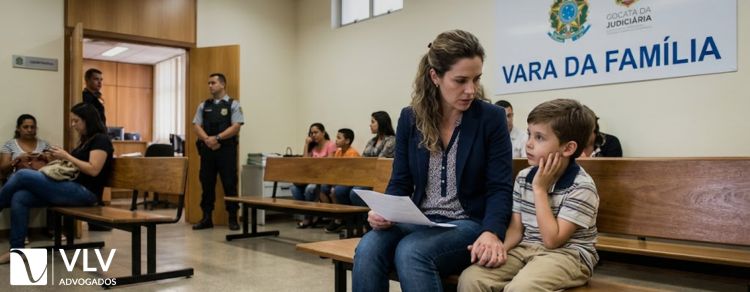 mulher e criança pedindo pensão alimentícia na justiça