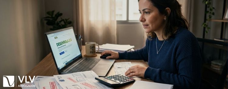 mulher acessando o programa desenrola para renegociação de dívidas