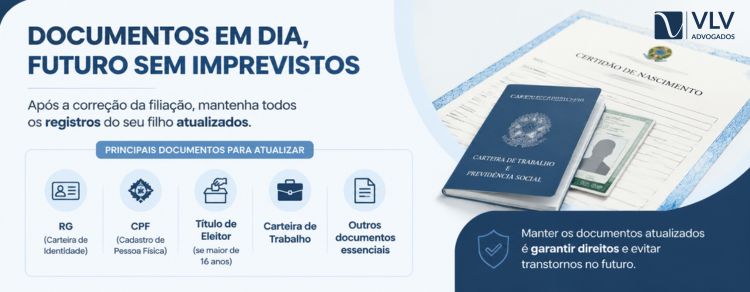 imagem representando quais documentos são necessários para realizar a correção de filiação
