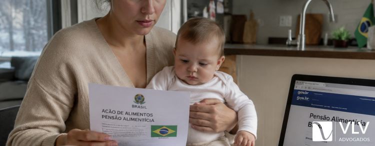 mãe com seu filho que mora no exterior solicitando pensão alimentícia