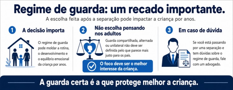 Guarda alternada: qual a diferença para a guarda compartilhada? 3 infográfico explicando sobre o cuidado ao definir a guarda alternada