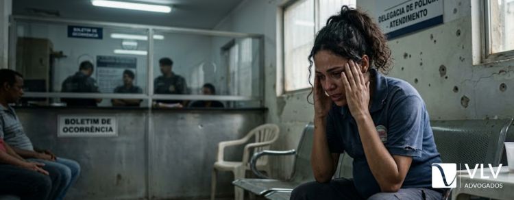 trabalhadora grávida aflita após sofrer violência