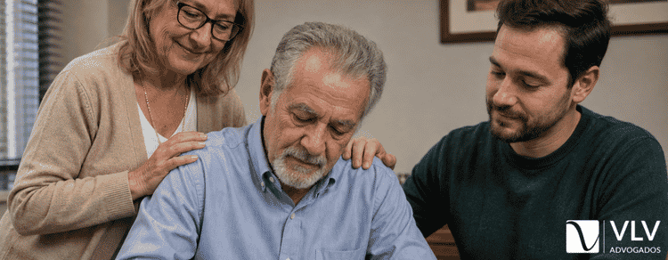 Adoção de enteado: requisitos, documentos e passo a passo 1 pai socioafetivo assinando adoção de enteado já mais velho ao lado da mãe