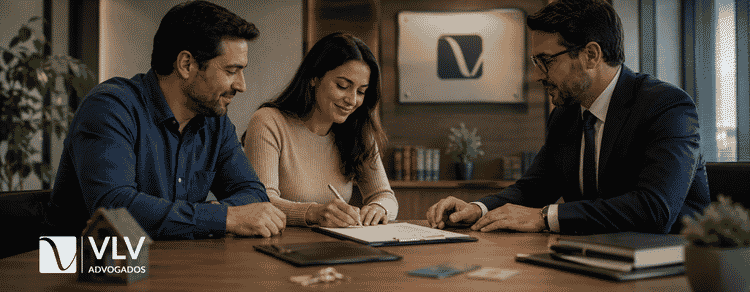Partilha de bens na união estável: como funciona? 3 casal realizando contrato de convivência