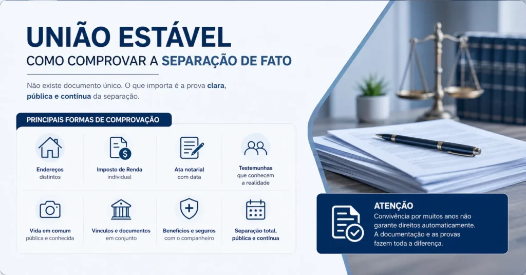 O reconhecimento de união estável com pessoa casada 2 Infográfico sobre provas da separação de fato para união estável.
