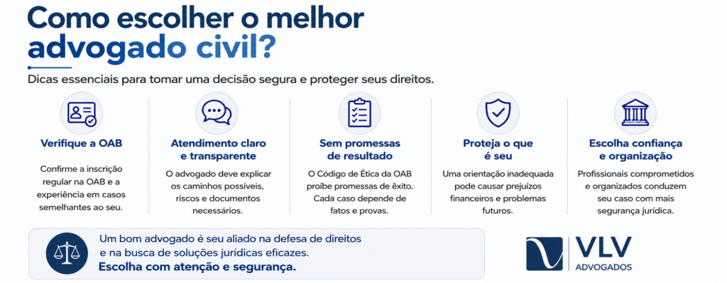 O que faz um advogado especialista em Direito Civil? 2 imagem explicando como escolher o melhor advogado civil