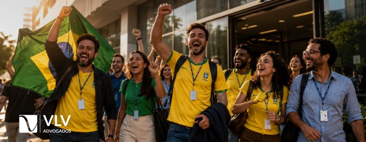 Liberar funcionário em jogo do Brasil: empresa é obrigada? 1 imagem representando trabalhadores saindo no jogo do brasil