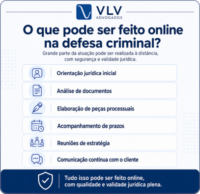infográfico explicando o que pode ser feito na defesa criminal online